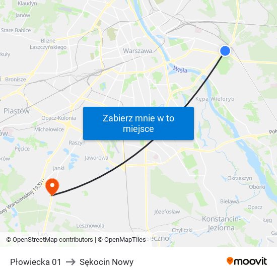 Płowiecka to Sękocin Nowy map