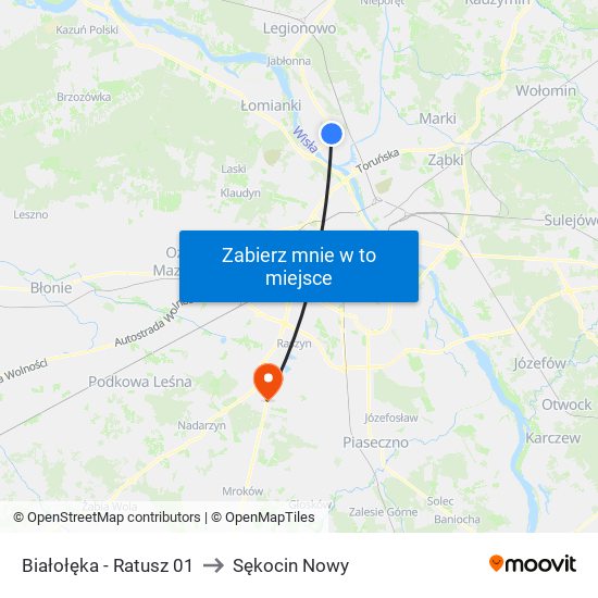 Białołęka - Ratusz 01 to Sękocin Nowy map