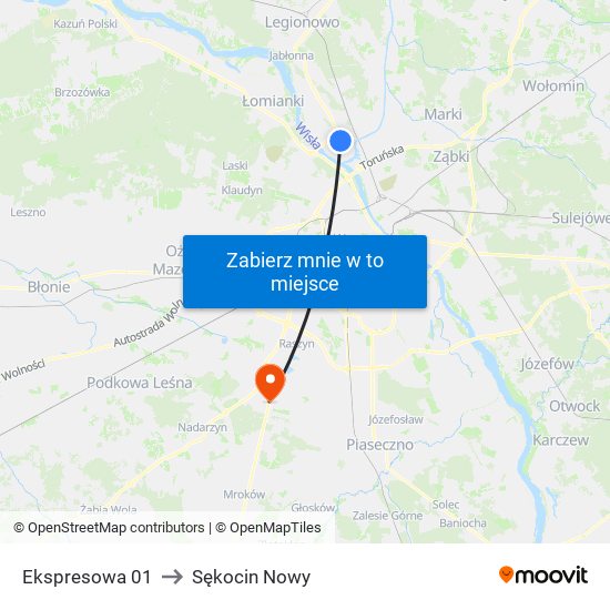 Ekspresowa 01 to Sękocin Nowy map