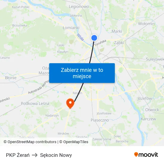 PKP Żerań to Sękocin Nowy map
