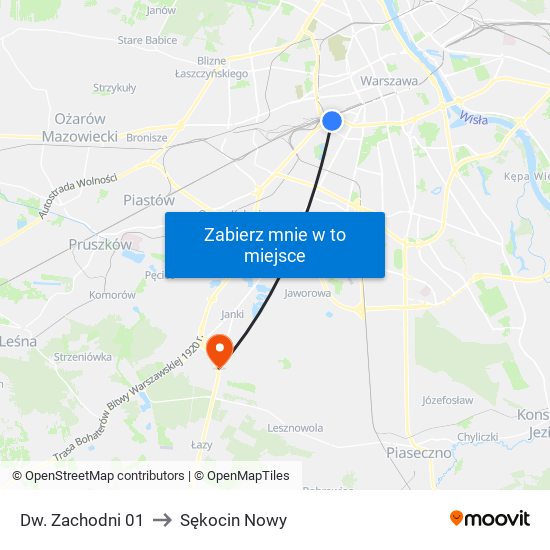 Dw. Zachodni to Sękocin Nowy map