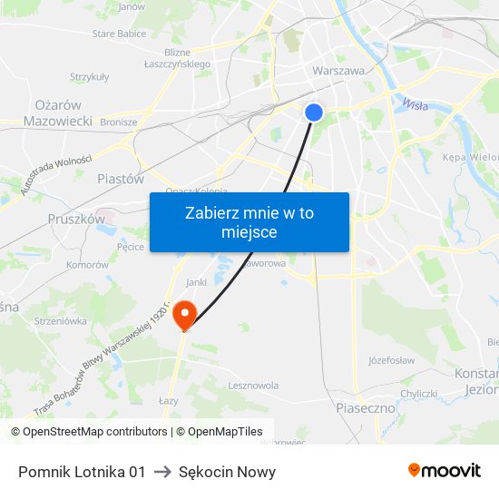 Pomnik Lotnika 01 to Sękocin Nowy map