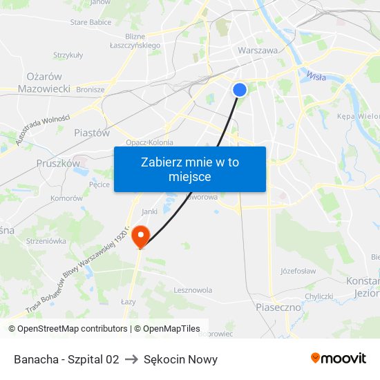 Banacha - Szpital 02 to Sękocin Nowy map