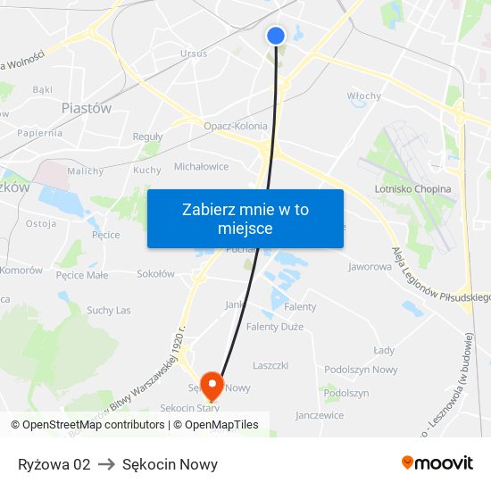 Ryżowa to Sękocin Nowy map