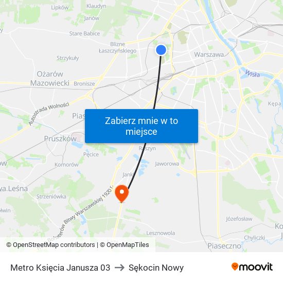 Metro Księcia Janusza 03 to Sękocin Nowy map