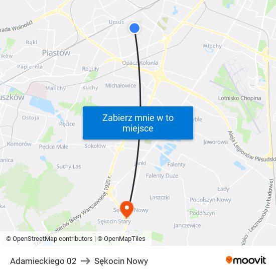 Adamieckiego 02 to Sękocin Nowy map