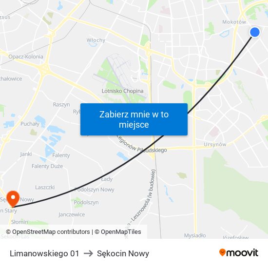 Limanowskiego 01 to Sękocin Nowy map