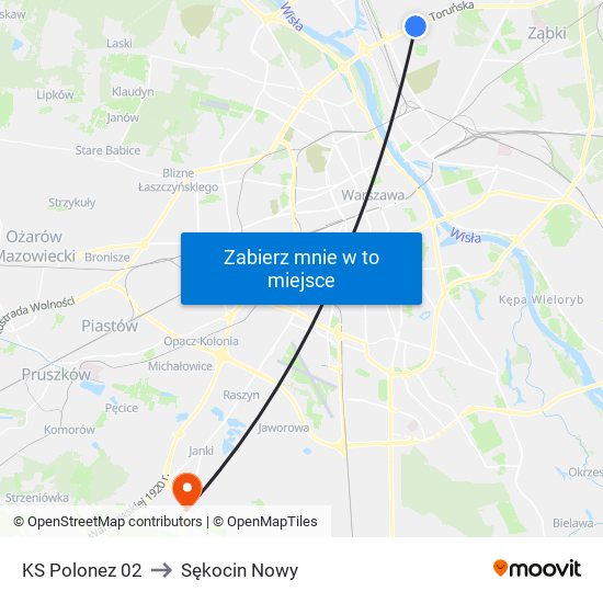 KS Polonez to Sękocin Nowy map