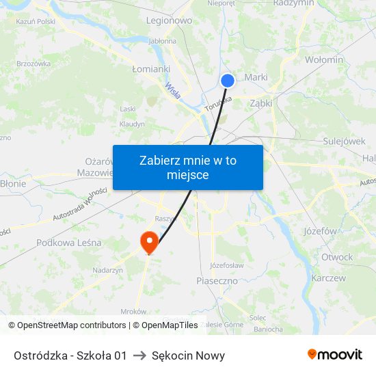 Ostródzka - Szkoła 01 to Sękocin Nowy map