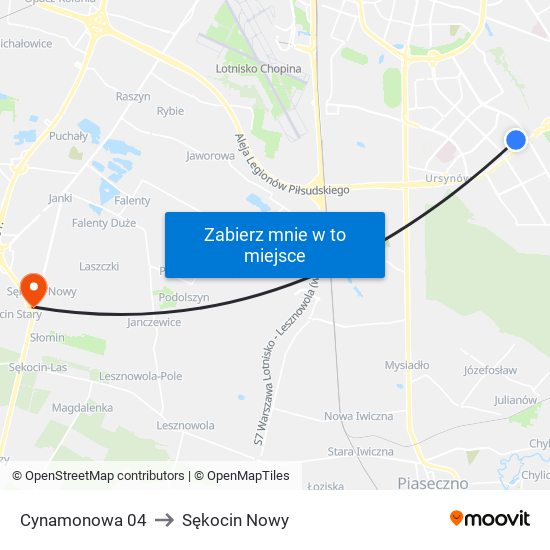 Cynamonowa 04 to Sękocin Nowy map