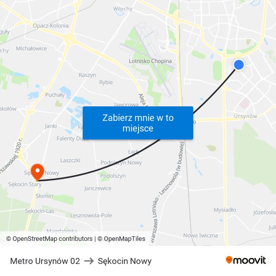 Metro Ursynów 02 to Sękocin Nowy map