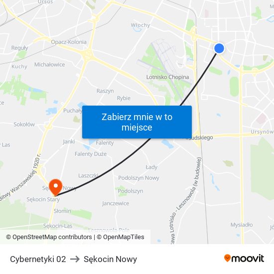 Cybernetyki 02 to Sękocin Nowy map