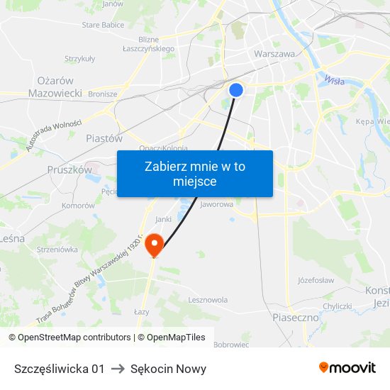 Szczęśliwicka 01 to Sękocin Nowy map