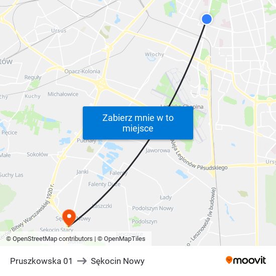 Pruszkowska 01 to Sękocin Nowy map