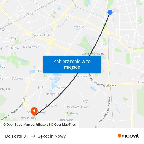 Do Fortu 01 to Sękocin Nowy map