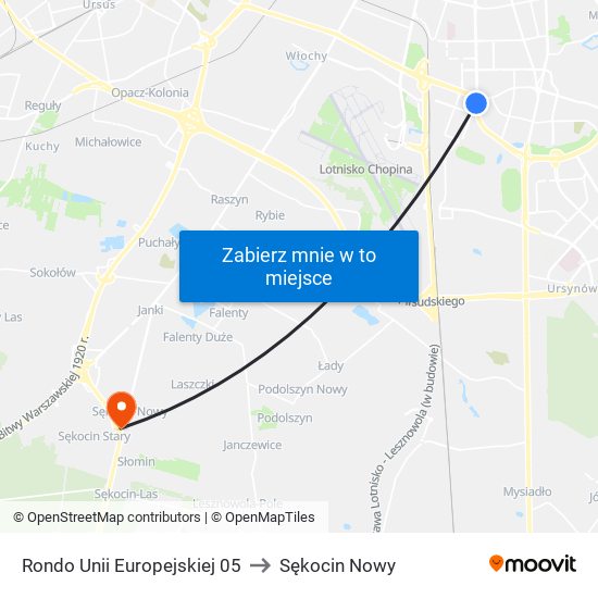 Rondo Unii Europejskiej 05 to Sękocin Nowy map