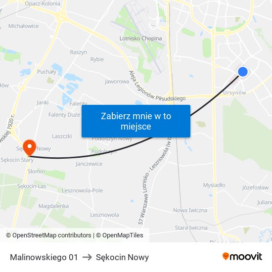 Malinowskiego 01 to Sękocin Nowy map