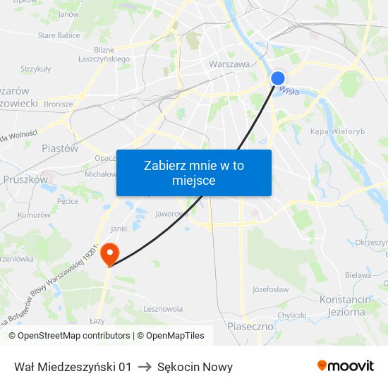 Wał Miedzeszyński to Sękocin Nowy map