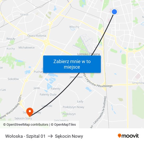 Wołoska-Szpital to Sękocin Nowy map