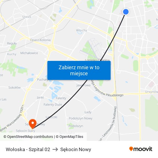 Wołoska - Szpital 02 to Sękocin Nowy map