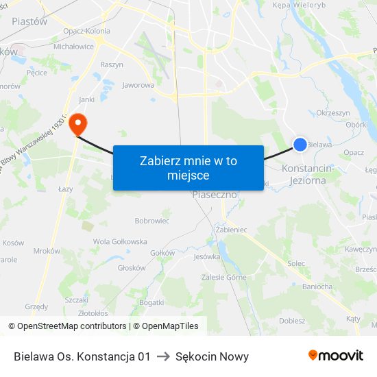 Bielawa Os. Konstancja 01 to Sękocin Nowy map