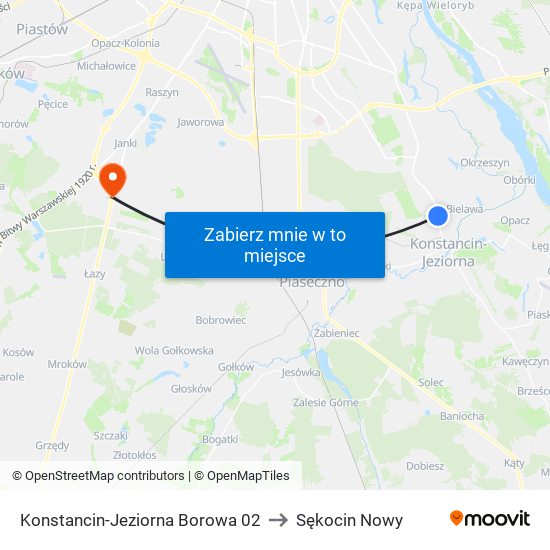 Konstancin-Jeziorna Borowa to Sękocin Nowy map