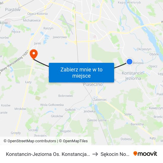 Konstancin-Jeziorna Os. Konstancja to Sękocin Nowy map