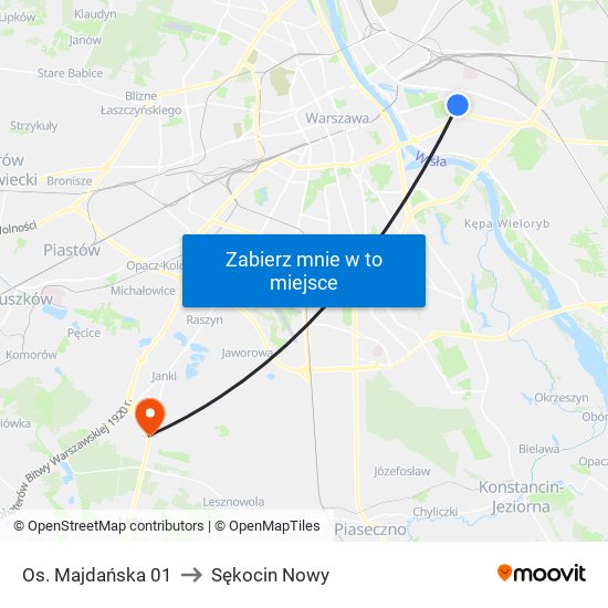 Os. Majdańska to Sękocin Nowy map