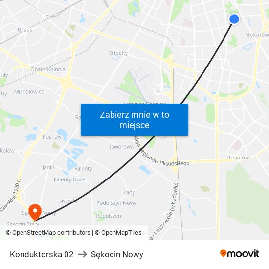 Konduktorska 02 to Sękocin Nowy map