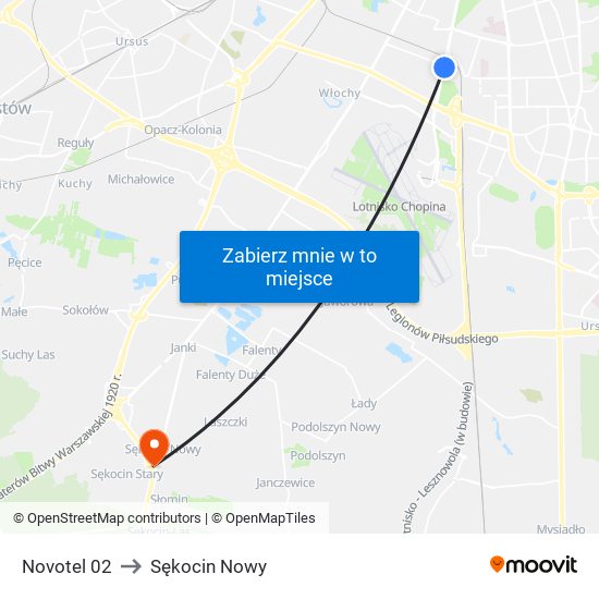 Novotel 02 to Sękocin Nowy map