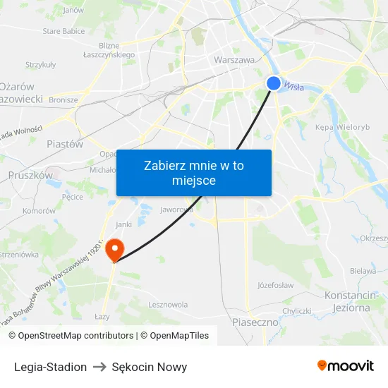 Legia - Stadion to Sękocin Nowy map