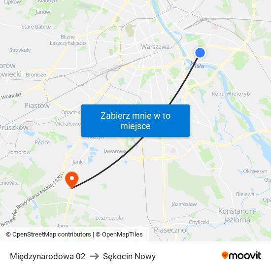 Międzynarodowa to Sękocin Nowy map