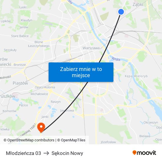 Młodzieńcza 03 to Sękocin Nowy map