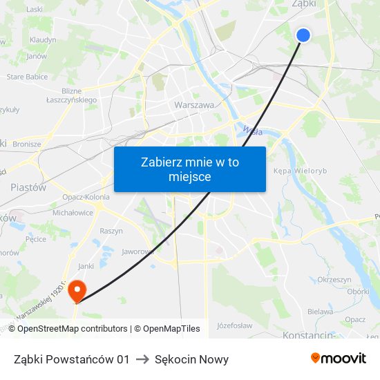 Ząbki Powstańców 01 to Sękocin Nowy map