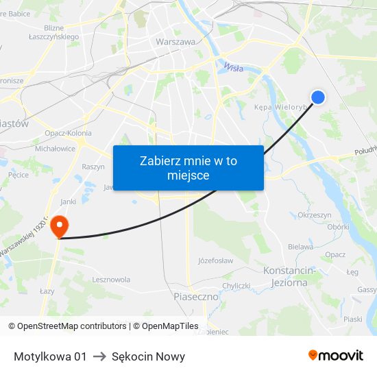 Motylkowa 01 to Sękocin Nowy map