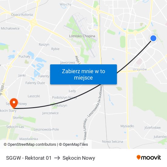 SGGW - Rektorat 01 to Sękocin Nowy map