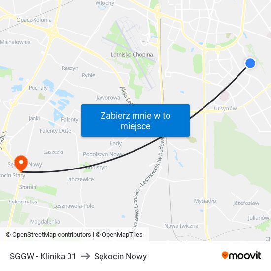 SGGW - Klinika 01 to Sękocin Nowy map