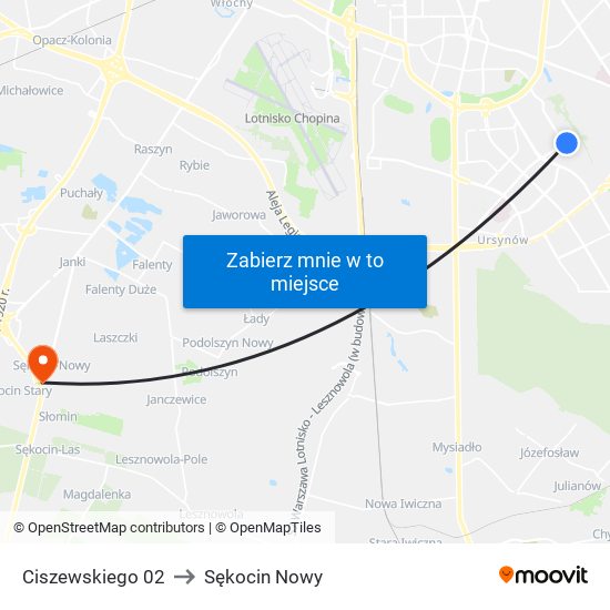 Ciszewskiego 02 to Sękocin Nowy map