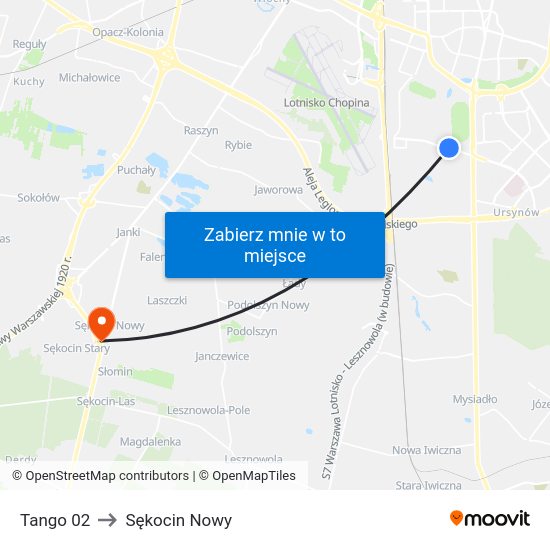 Tango to Sękocin Nowy map