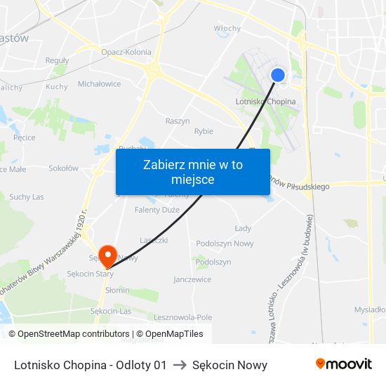 Lotnisko Chopina - Odloty 01 to Sękocin Nowy map