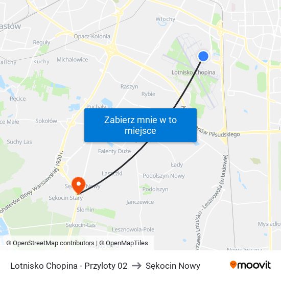 Lotnisko Chopina - Przyloty 02 to Sękocin Nowy map