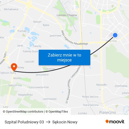 Szpital Południowy 03 to Sękocin Nowy map