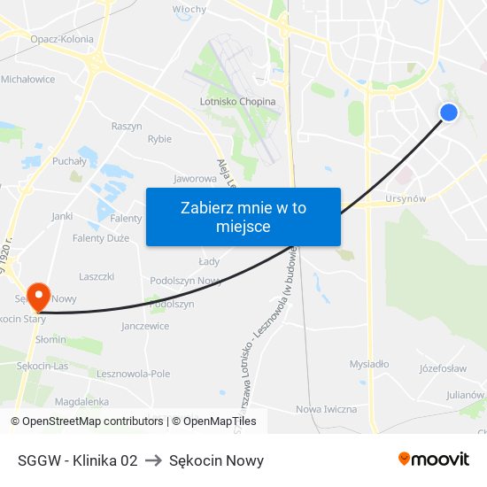 SGGW - Klinika 02 to Sękocin Nowy map