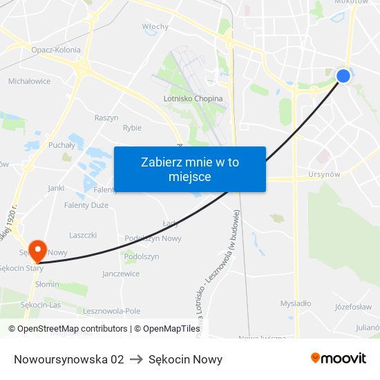 Nowoursynowska 02 to Sękocin Nowy map