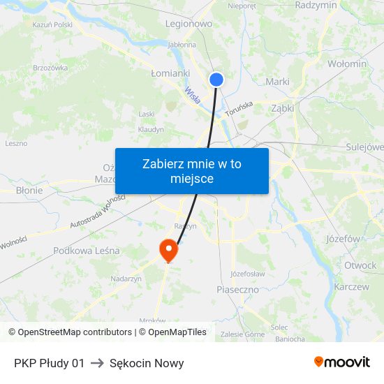 PKP Płudy to Sękocin Nowy map