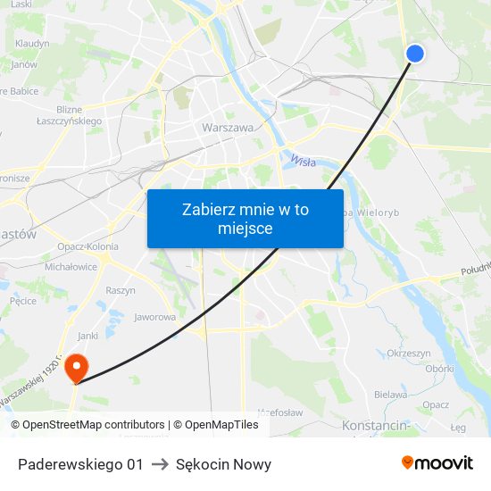 Paderewskiego 01 to Sękocin Nowy map