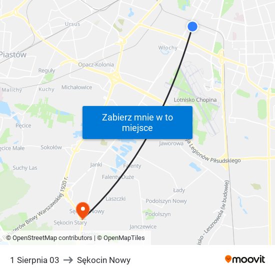 1 Sierpnia 03 to Sękocin Nowy map