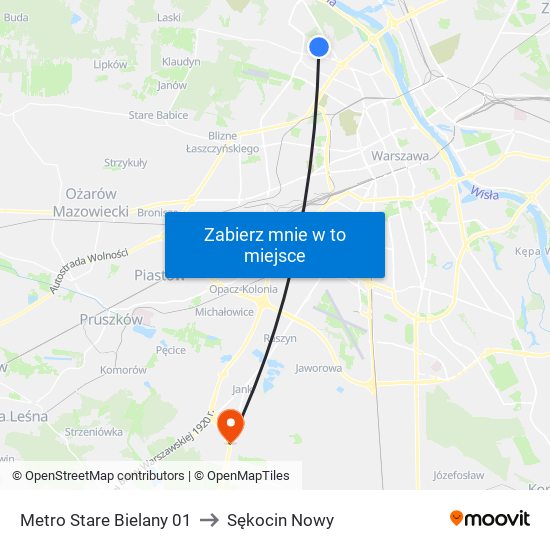 Metro Stare Bielany 01 to Sękocin Nowy map