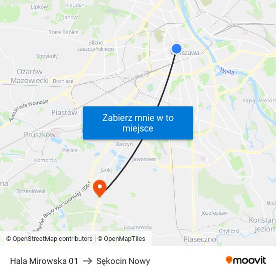 Hala Mirowska 01 to Sękocin Nowy map