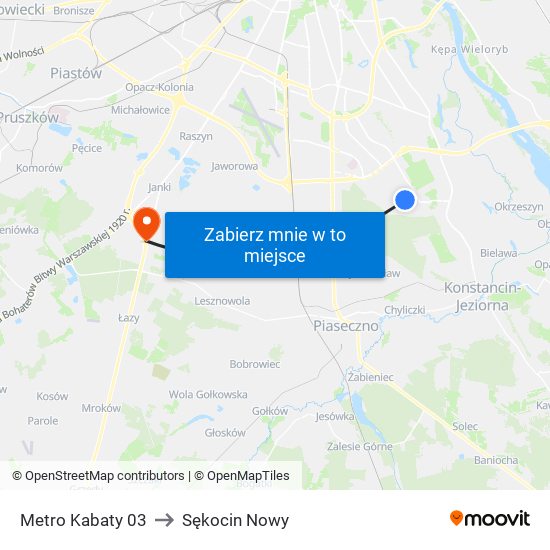 Metro Kabaty 03 to Sękocin Nowy map